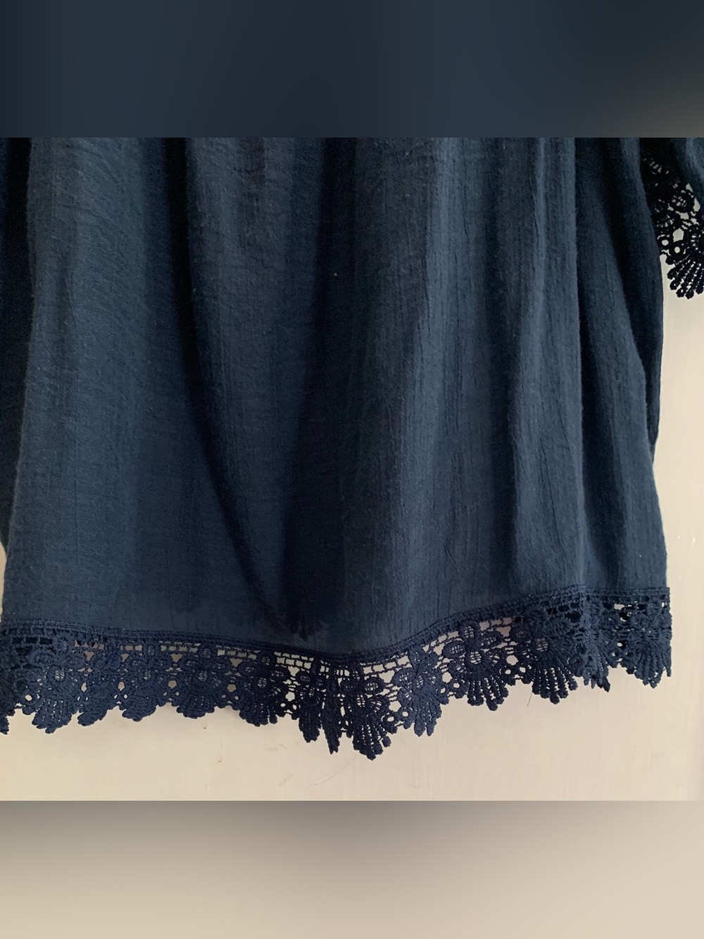 Zac & Rachel Semi Sheer Square Neck Crochet Blue Blouse Bell Sleeves Gypsy Drama - Picture 3 of 13